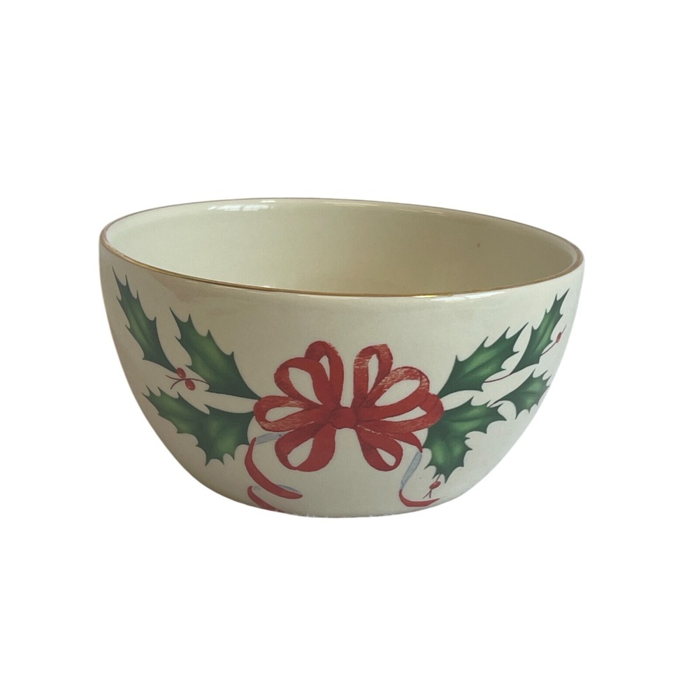 Lenox‎ Dining American By Design Christmas Holiday Bowl Ribbon Holly Berry
